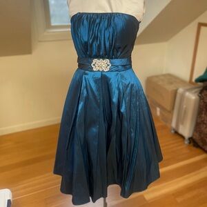Blue Strapless Dress with crystal embellishment